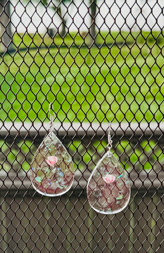 Flower RESIN Teardrop Earrings