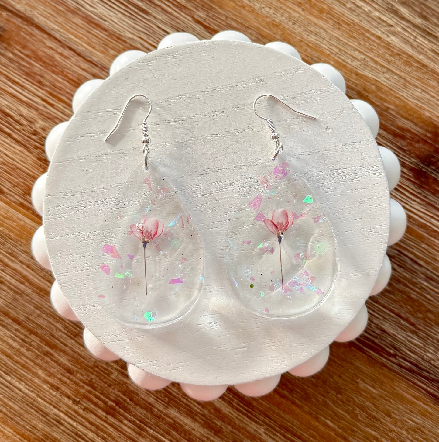 Flower RESIN Teardrop Earrings