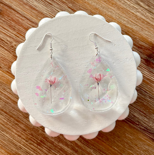 Flower RESIN Teardrop Earrings
