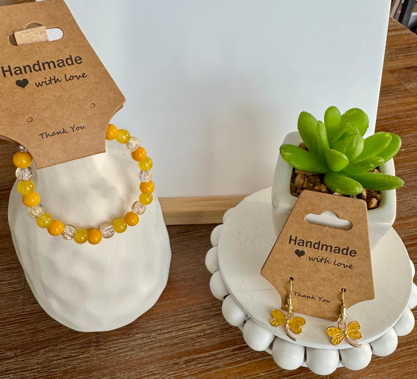 Handmade Silver Dragonfly Earrings with matching glass beaded bracelet