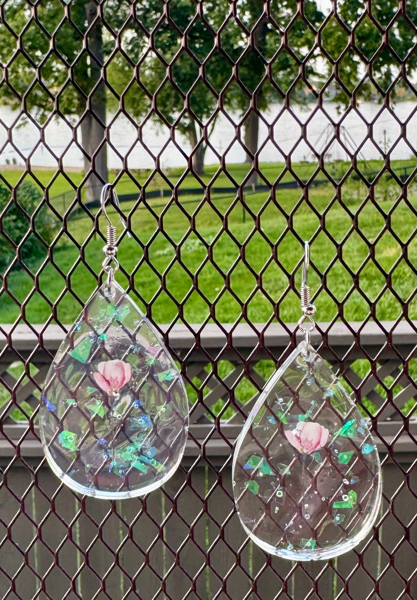 Flower RESIN Teardrop Earrings