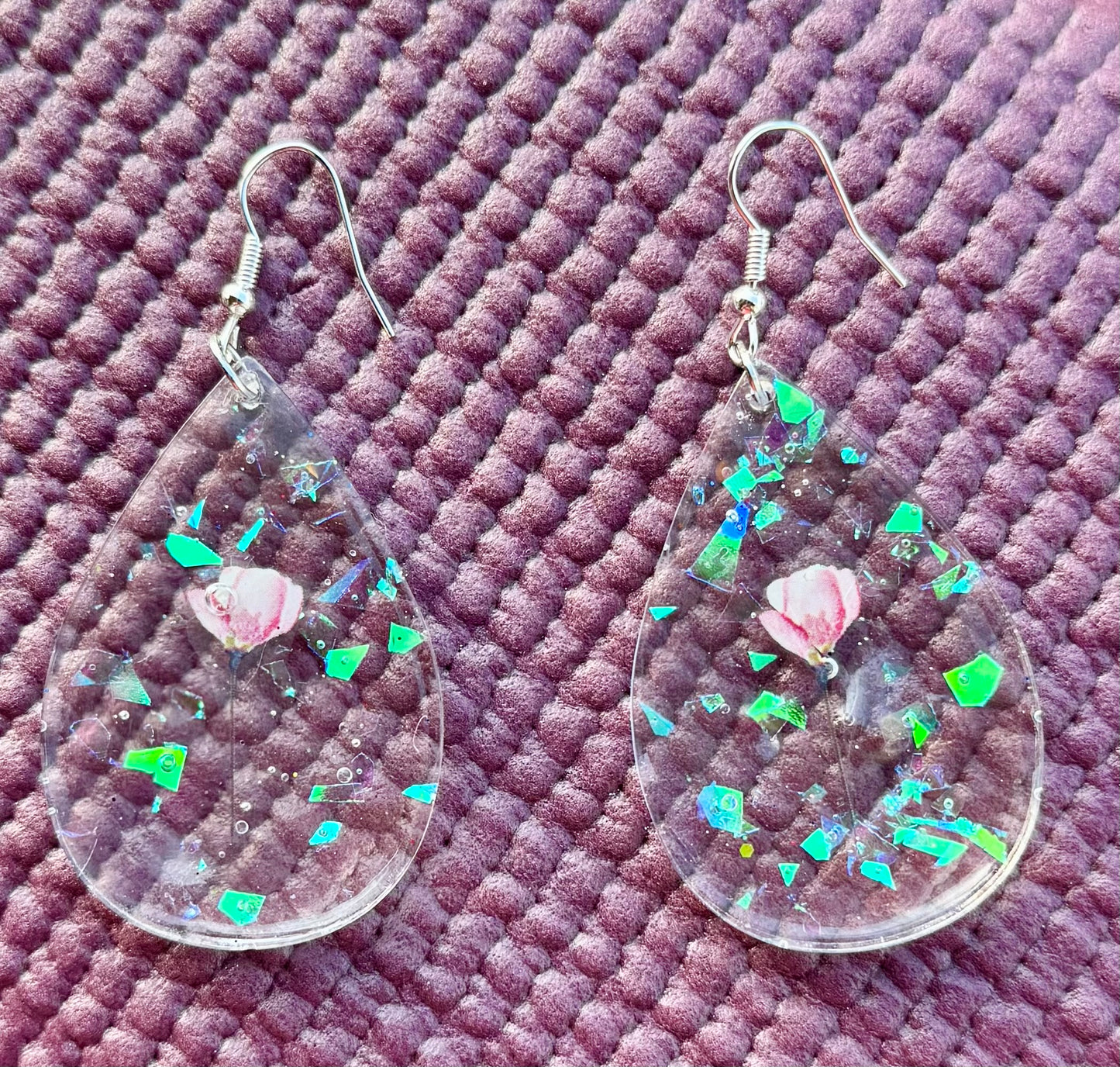 Flower RESIN Teardrop Earrings